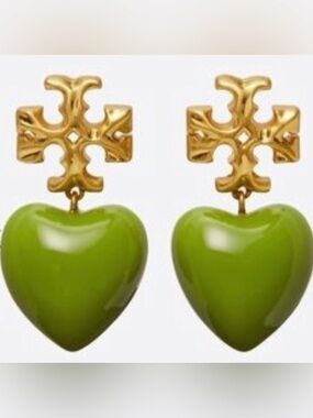 Tory Burch ROXANNE Heart Earrings Green